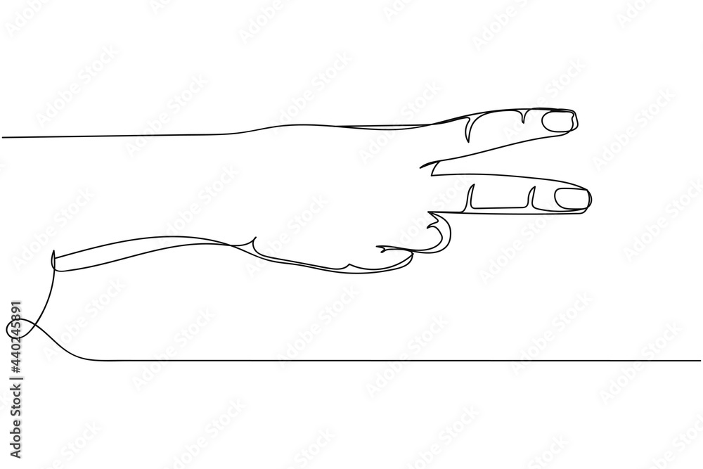 Continuous one line of female hand two fingers in silhouette on a white background. Linear stylized.Minimalist. Beauty health Continuous one line of female hand two fingers in silhouette on a white background. Linear stylized.Minimalist. Beauty health