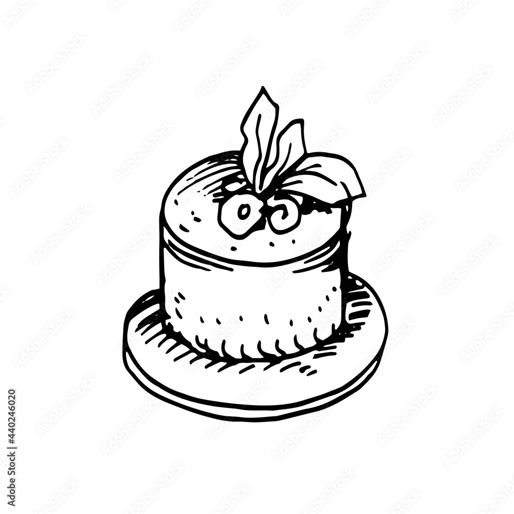 Pastries cakes cupcakes vector graphics engraving sketch. hand drawn picture sweet food menu cooking dough sweets. print textile logo background 