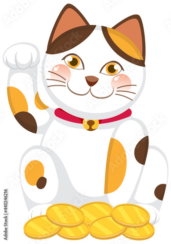 Japanese lucky cat maneki neko cartoon character isolated