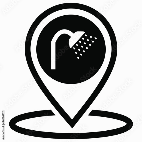 Place shower. Hygiene room. Having a shower. Vector icon.