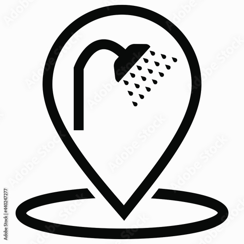 Place shower. Hygiene room. Having a shower. Vector icon.