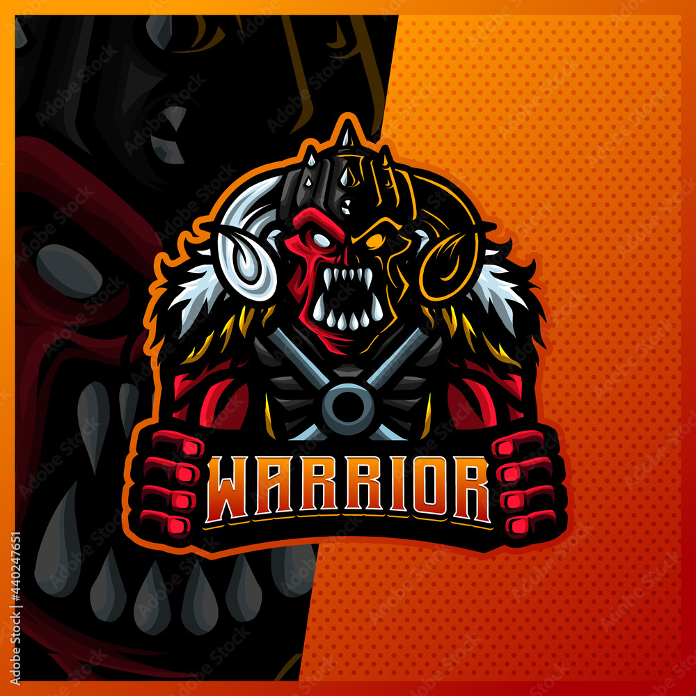 Orc Viking Gladiator Warrior mascot esport logo design illustrations vector template, Orc Knight with axe logo for team game streamer youtuber banner twitch discord, full color cartoon style
