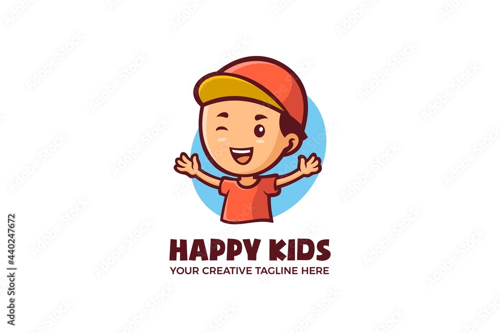 Happy Little Boy Cartoon Mascot Logo Template Happy Little Boy Cartoon Mascot Logo Template