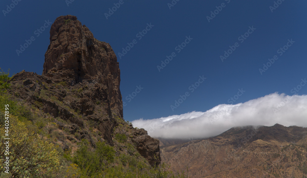 Naklejka premium Gran Canaria, landscape of the central part of the island, Las Cumbres, ie The Summits, hiking route Tejeda - Roque Bentayga 