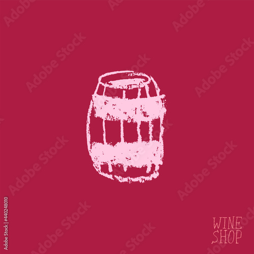 Wine barrel drawing. Winery sign template. Hand drawn pencil illustration for Wine shop and store symbol with crayon texture. Emblem for vineyard, insignia biodynamic wines, grape festival, bar logo.