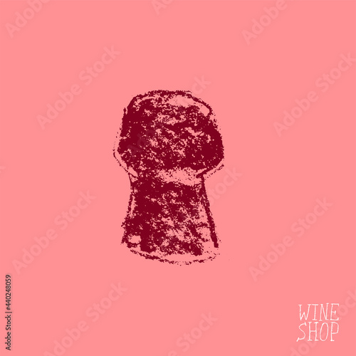 Wine cork illustrations with crayon texture. Wine corkscrew illustration vector. Wine-shop icon. Chalkboard texture. Wine stopper and for emblem vineyard, biodynamic wines, grape festival, bar sign.