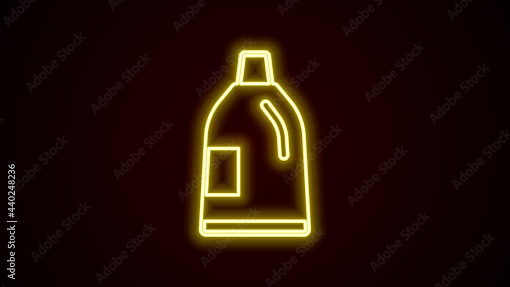 Glowing neon line Plastic bottle for laundry detergent, bleach, dishwashing liquid or another cleaning agent icon isolated on black background. 4K Video motion graphic animation Glowing neon line Plastic bottle for laundry detergent, bleach, dishwashing liquid or another cleaning agent icon isolated on black background. 4K Video motion graphic animation