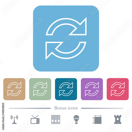 Refresh arrows outline flat icons on color rounded square backgrounds