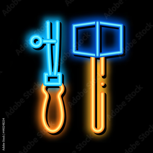 leather craft tools neon light sign vector. Glowing bright icon leather craft tools sign. transparent symbol illustration