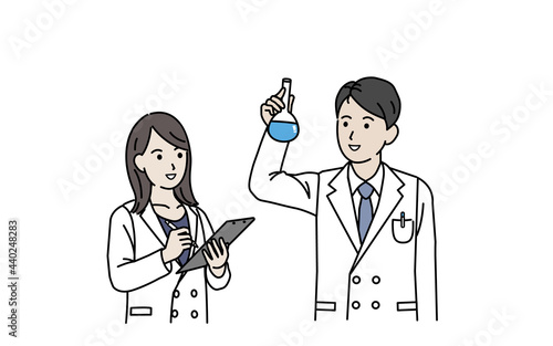 科学者　研究員　白衣を着た男女　科学　研究　実験　イラスト素材
