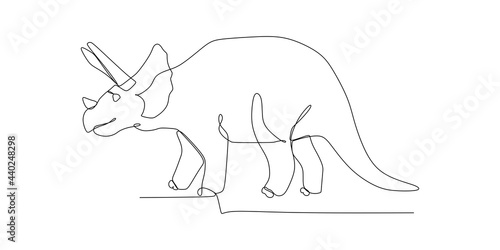 Single continuous line drawing of triceratops, herbivore Dino. Prehistoric animal mascot concept for dinosaurs theme amusement park icon