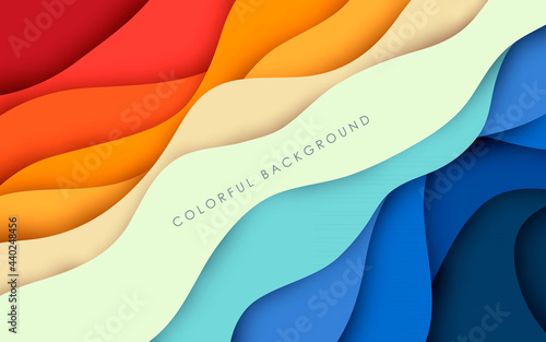 Abstract papercut background colorful dynamic wavy layers