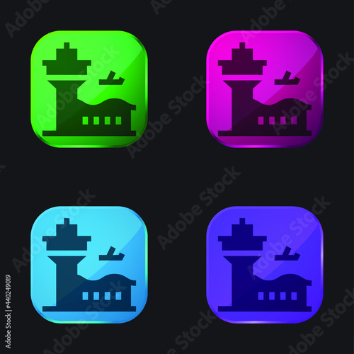 Airport four color glass button icon