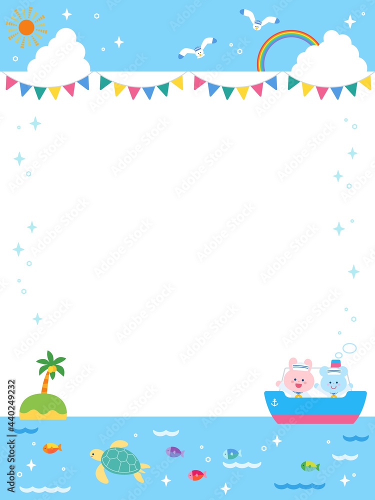 夏の海と船と動物たち かわいいフレーム Stock Vector Adobe Stock 夏の海と船と動物たち かわいいフレーム Stock Vector Adobe Stock