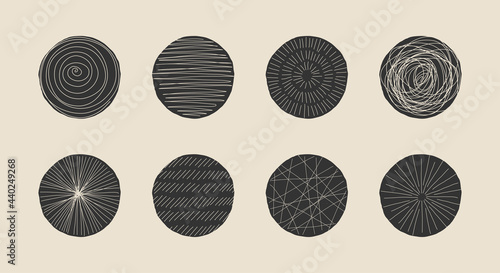 Set of hand drawn minimalist artistic circle elements