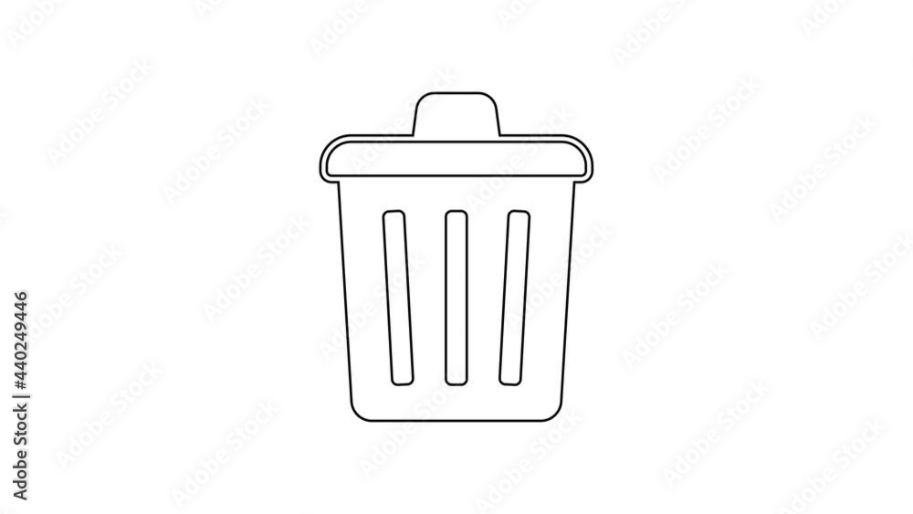 Black line Trash can icon isolated on white background. Garbage bin sign. Recycle basket icon. Office trash icon. 4K Video motion graphic animation Black line Trash can icon isolated on white background. Garbage bin sign. Recycle basket icon. Office trash icon. 4K Video motion graphic animation