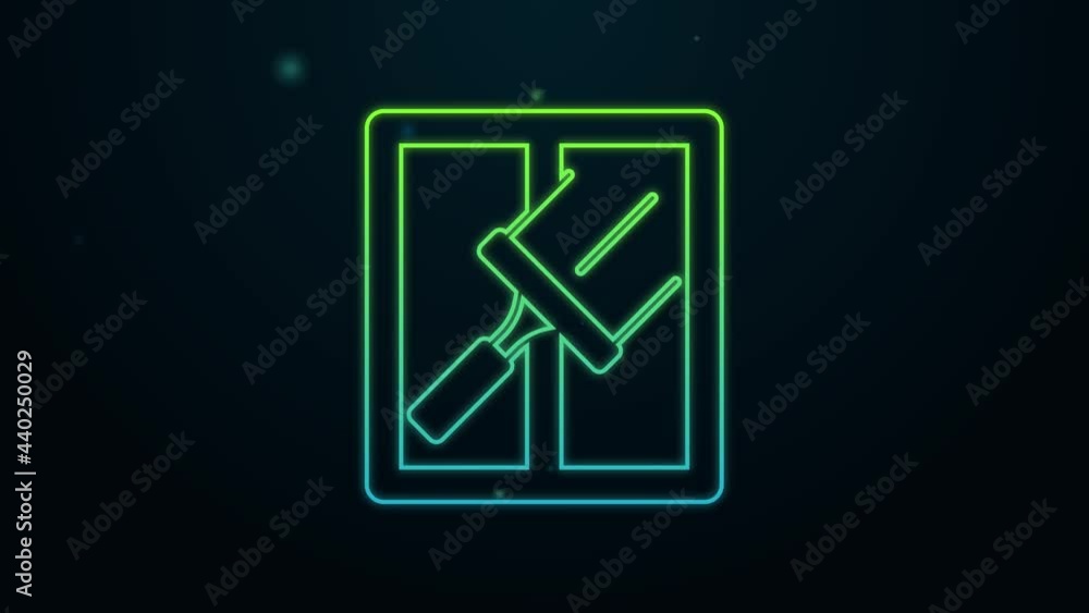 Glowing neon line Cleaning service with of rubber cleaner for windows icon isolated on black background. Squeegee, scraper, wiper. 4K Video motion graphic animation Glowing neon line Cleaning service with of rubber cleaner for windows icon isolated on black background. Squeegee, scraper, wiper. 4K Video motion graphic animation