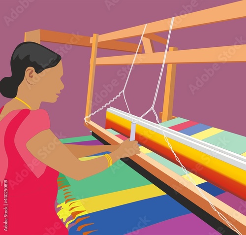 Billede på lærred An Indian Traditional handloom lady worker.