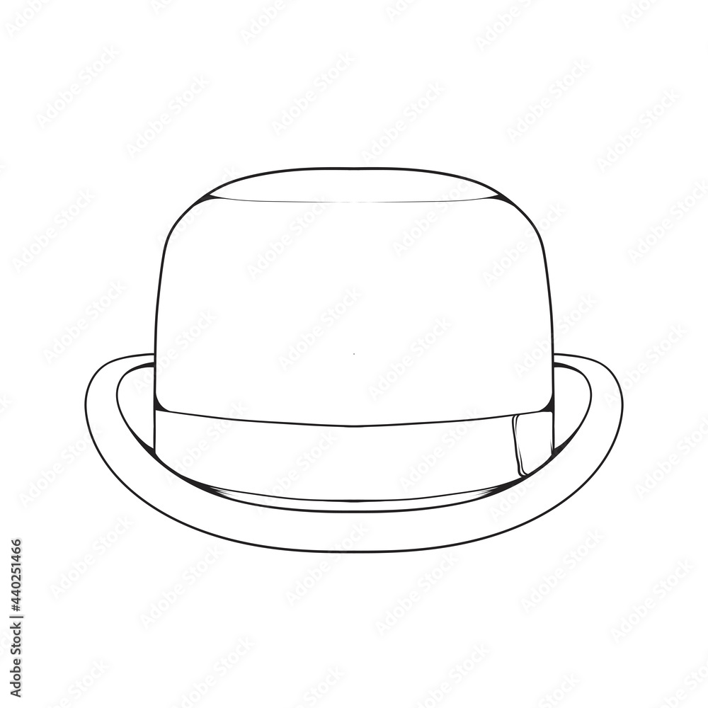 bowler hat outline drawing vector, bowler hat in a sketch style,bowler hat  trainers template outline, vector Illustration. Stock Vector | Adobe Stock