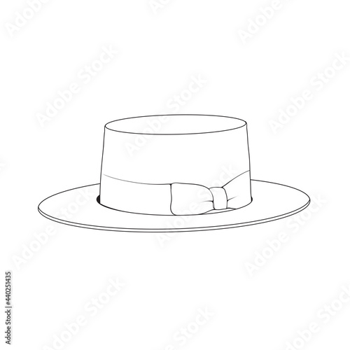 boater hat outline drawing vector, boater hat in a sketch style,boater hat trainers template outline, vector Illustration.
