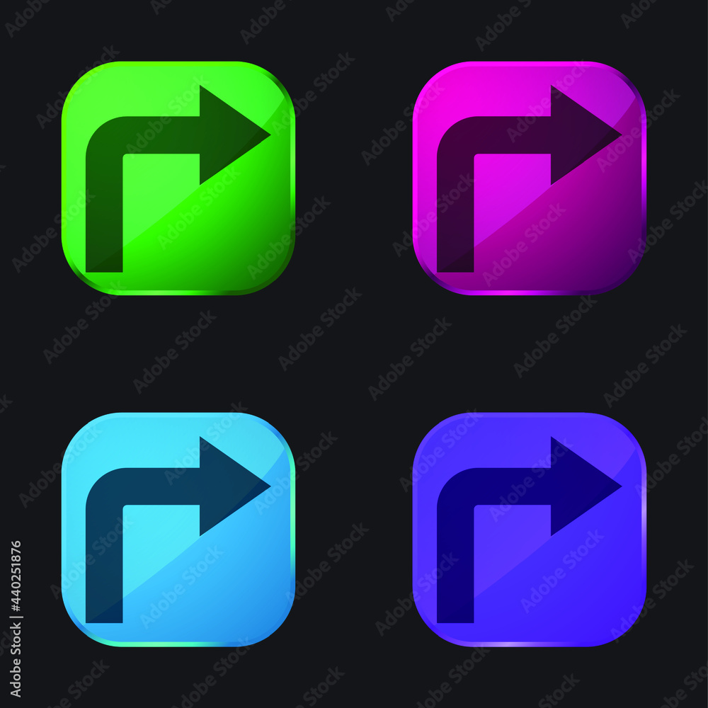 Arrow Angle Turning To Right four color glass button icon Arrow Angle Turning To Right four color glass button icon