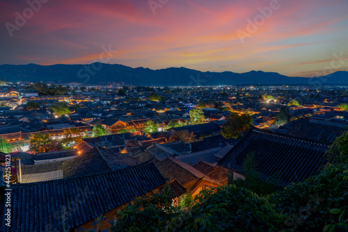 Lijiang old town Yunnan, China in evening sunset