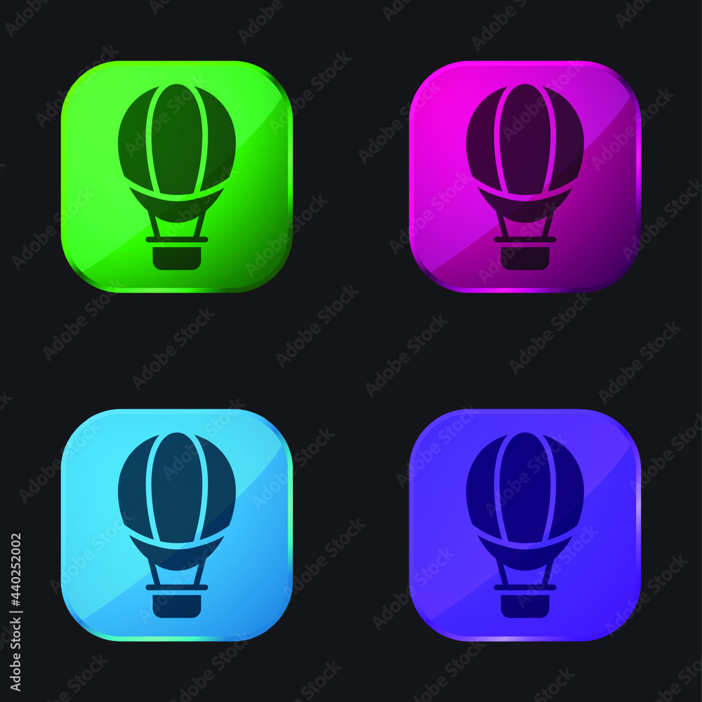 Air Balloon four color glass button icon Air Balloon four color glass button icon