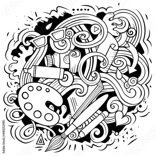 Art vector doodles illustration. Artist elements and objects cartoon background.