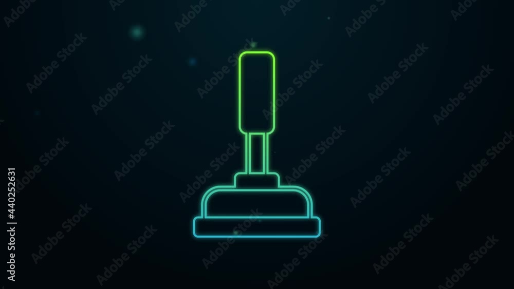 Glowing neon line Rubber plunger with wooden handle for pipe cleaning icon isolated on black background. Toilet plunger. 4K Video motion graphic animation Glowing neon line Rubber plunger with wooden handle for pipe cleaning icon isolated on black background. Toilet plunger. 4K Video motion graphic animation