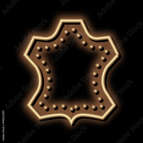 leather label neon light sign vector. Glowing bright icon leather label sign. transparent symbol illustration