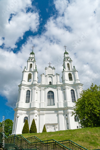 St. Sophia Orthodox Cathedral in Polotsk on a sunny summer day, Belarus. Vertical photo
