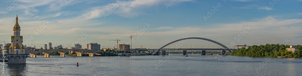  View of Harbor Bridge and Podolsko-Voskresensky bridge across the Dnieper, Kyiv, Ukraine