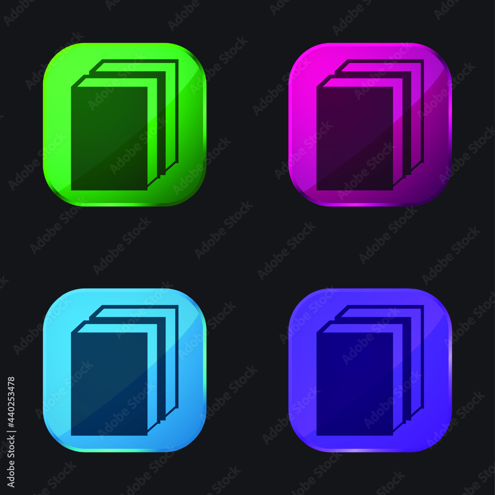 Books four color glass button icon Books four color glass button icon