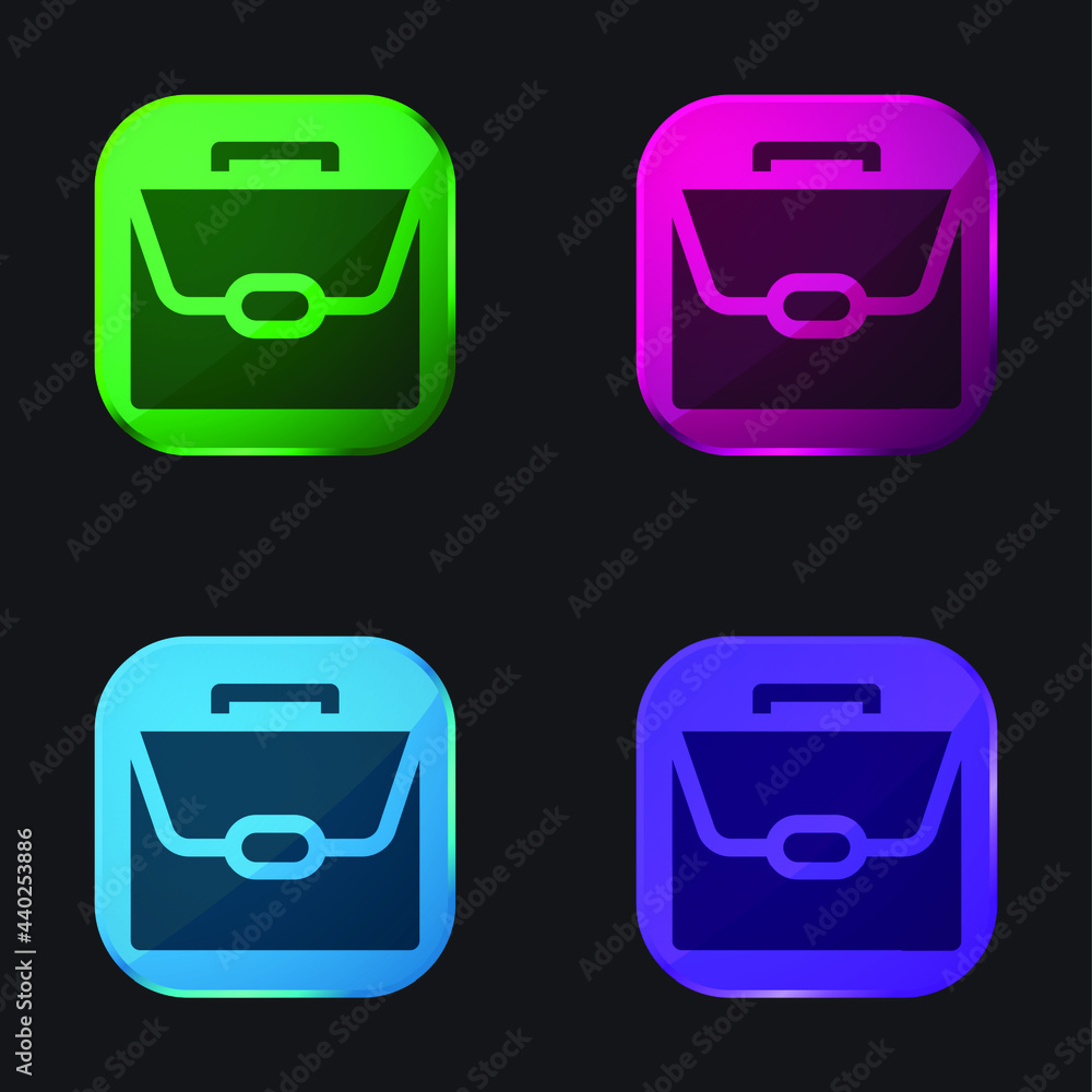 Briefcase four color glass button icon Briefcase four color glass button icon
