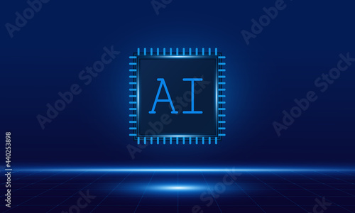 Artificial Intelligence ,AI chipset on circuit board, futuristic Technology Concept	
