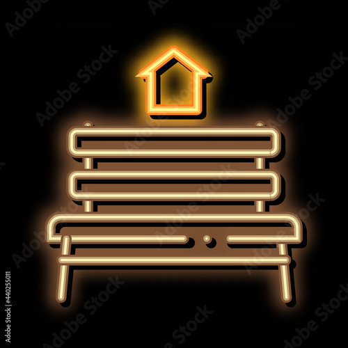 bench homeless home neon light sign vector. Glowing bright icon bench homeless home sign. transparent symbol illustration