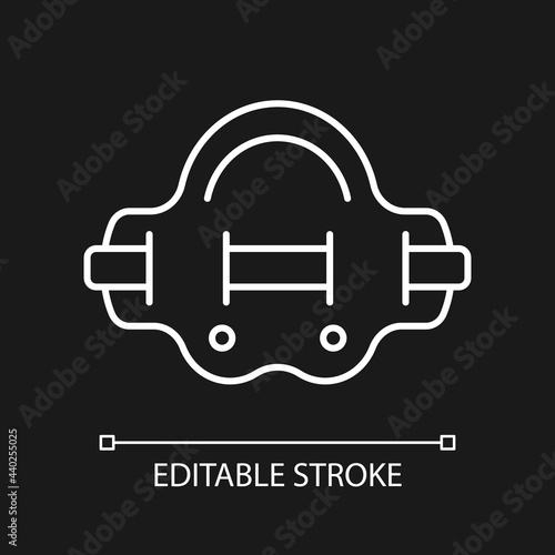 Aqua jogger white linear icon for dark theme. Aquatic fitness. Elastic belt for abdominal muscles. Thin line customizable illustration. Isolated vector contour symbol for night mode. Editable stroke