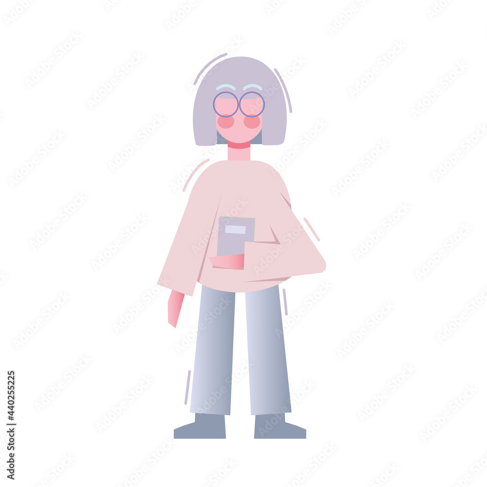 Clever. woman wear glasses. Happy person holding book. Clever people and student illustration. pastel Clever. woman wear glasses. Happy person holding book. Clever people and student illustration. pastel