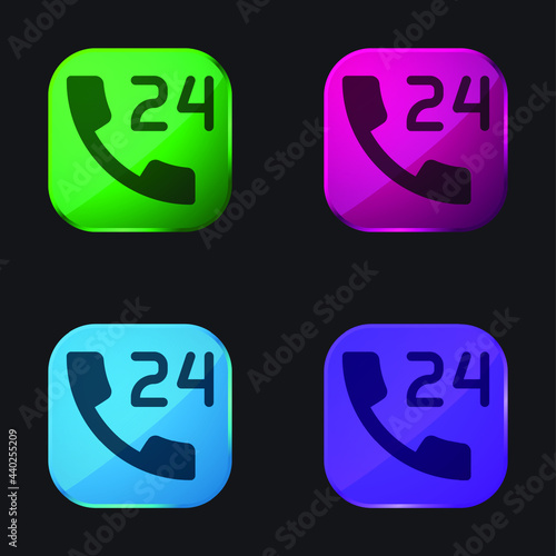 24 Hours four color glass button icon