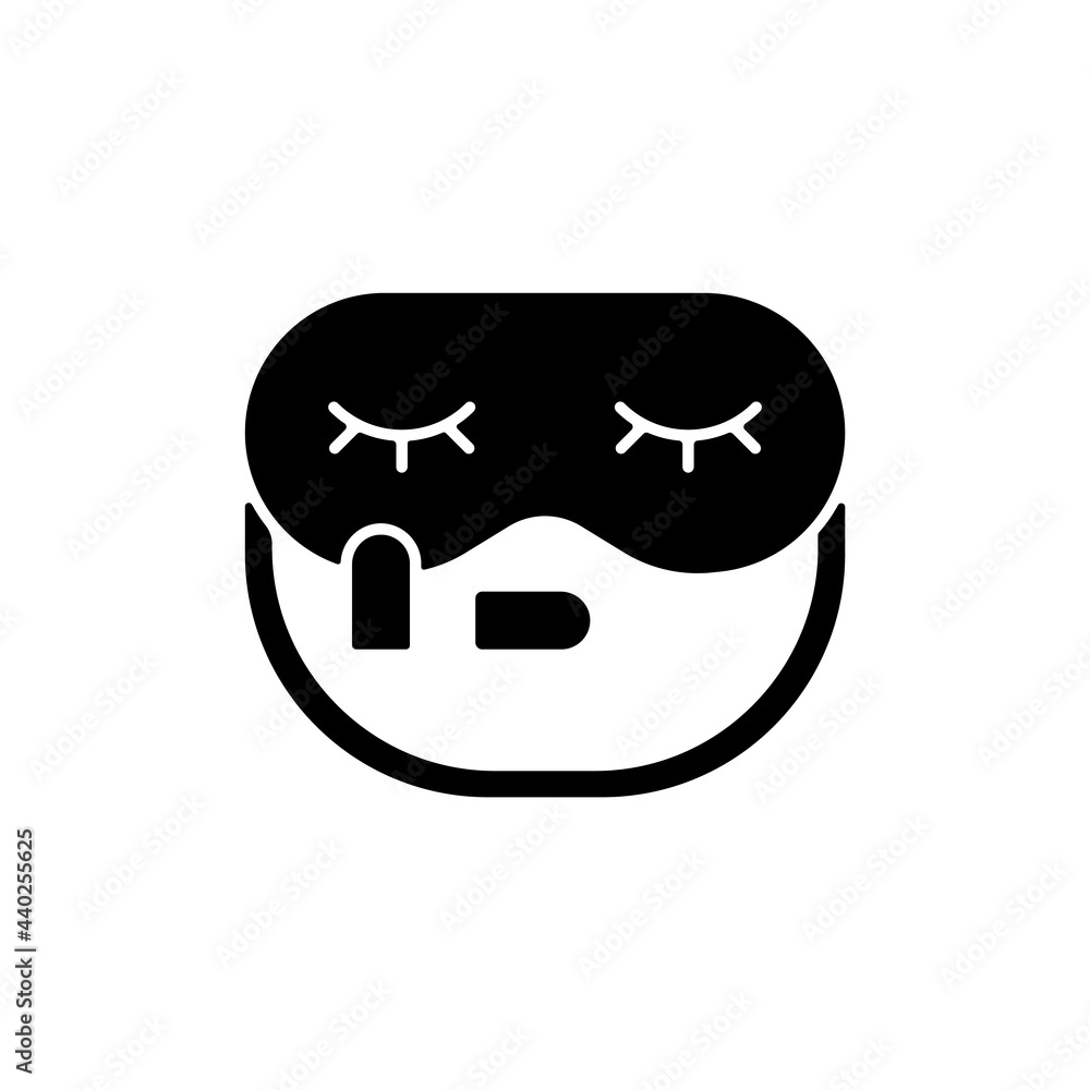 Sleeping mask and earplugs black glyph icon. Portable amenities for bedtime in airplane. Essential for tourist. Travel size objects. Silhouette symbol on white space. Vector isolated illustration Sleeping mask and earplugs black glyph icon. Portable amenities for bedtime in airplane. Essential for tourist. Travel size objects. Silhouette symbol on white space. Vector isolated illustration