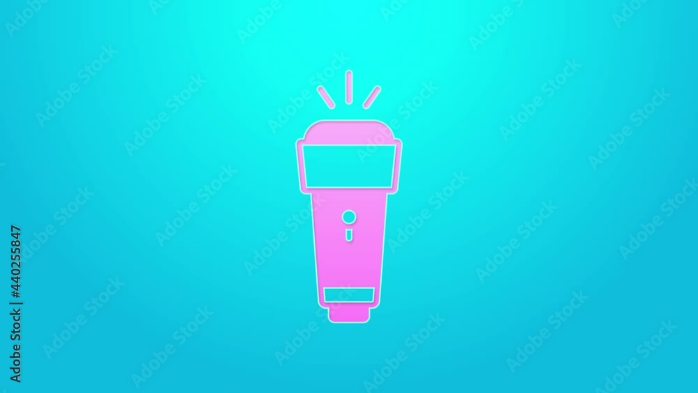 Pink line Flashlight icon isolated on blue background. 4K Video motion graphic animation Pink line Flashlight icon isolated on blue background. 4K Video motion graphic animation