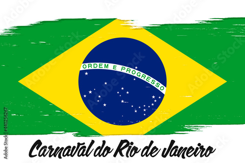 "Carnaval do Rio de Janeiro" - Carnival in Rio de Janeiro, banner with grunge brush. Background with national country symbol.