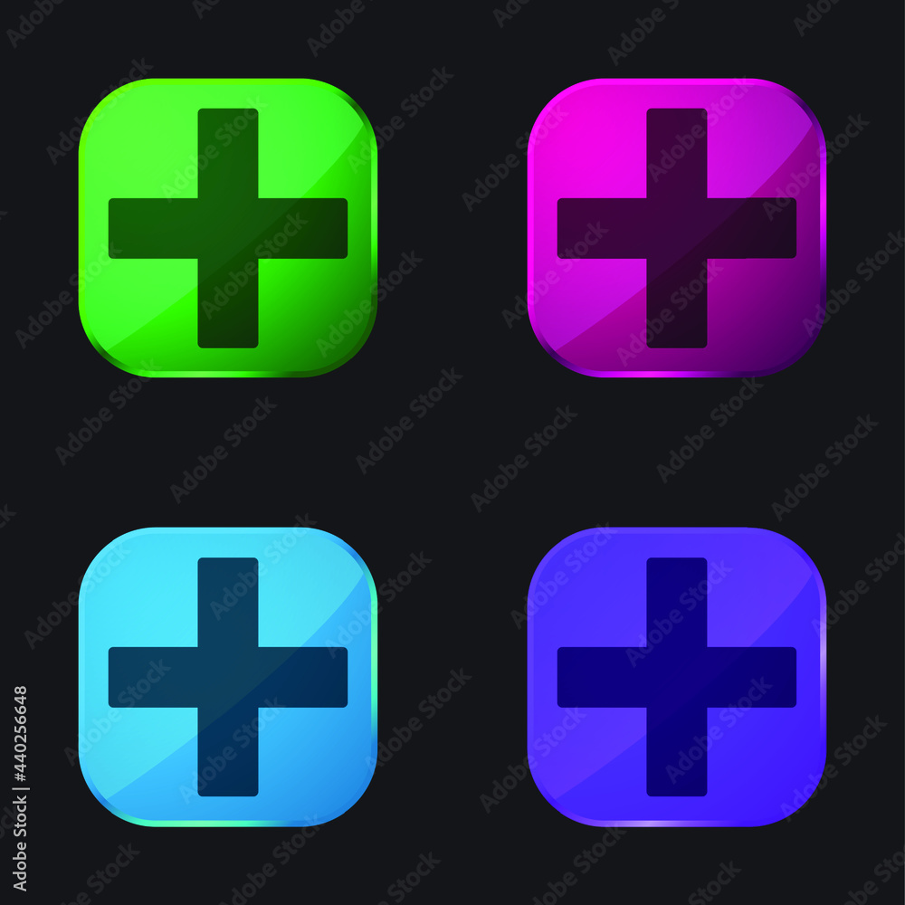 Fototapeta premium Add Filled Cross Sign four color glass button icon