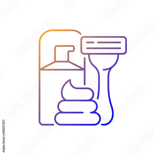 Razor and shaving cream gradient linear vector icon. Facial skin care, hair removal for man. Lotion for aftershave. Thin line color symbols. Modern style pictogram. Vector isolated outline drawing