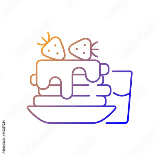 Breakfast gradient linear vector icon. Sweet pancakes with coffee drink. Classic american diner order. Thin line color symbols. Modern style pictogram. Vector isolated outline drawing