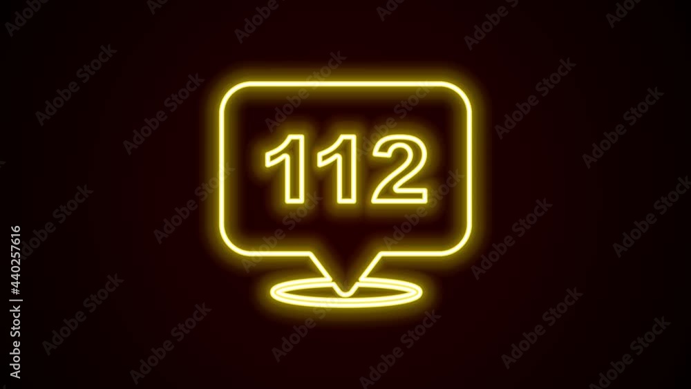 Glowing neon line Telephone with emergency call 112 icon isolated on black background. Police, ambulance, fire department, call, phone. 4K Video motion graphic animation Glowing neon line Telephone with emergency call 112 icon isolated on black background. Police, ambulance, fire department, call, phone. 4K Video motion graphic animation