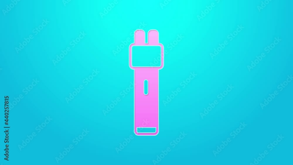 Pink line Police electric shocker icon isolated on blue background. Shocker for protection. Taser is an electric weapon. 4K Video motion graphic animation Pink line Police electric shocker icon isolated on blue background. Shocker for protection. Taser is an electric weapon. 4K Video motion graphic animation