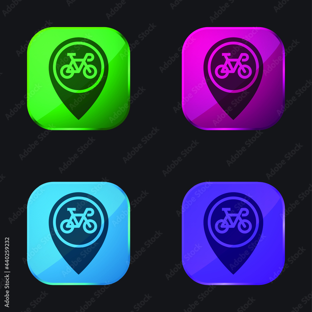 Bicycle four color glass button icon Bicycle four color glass button icon