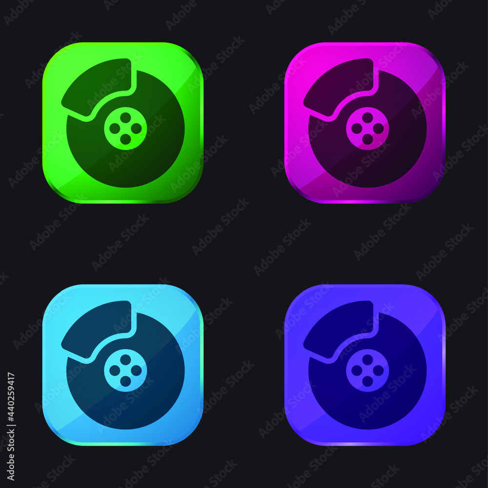 Brake four color glass button icon Brake four color glass button icon