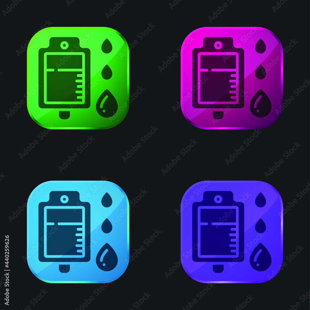 Blood Bag four color glass button icon Blood Bag four color glass button icon